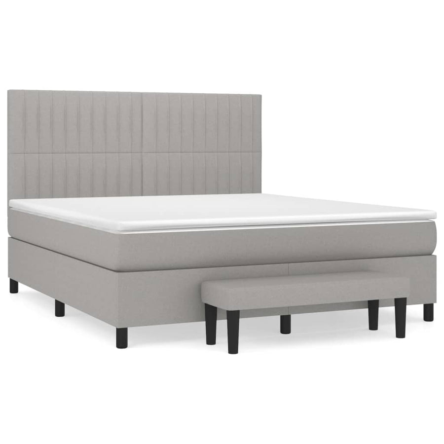 Boxspring Met Matras Stof Lichtgrijs 180 x 200 cm Verticale strepen
