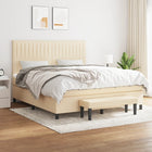 Boxspring Met Matras Stof Crèmekleurig 180X200 Cm 180 x 200 cm Verticale strepen