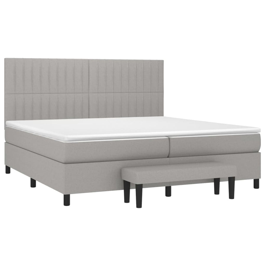 Boxspring Met Matras Stof Lichtgrijs 200 x 200 cm Verticale strepen