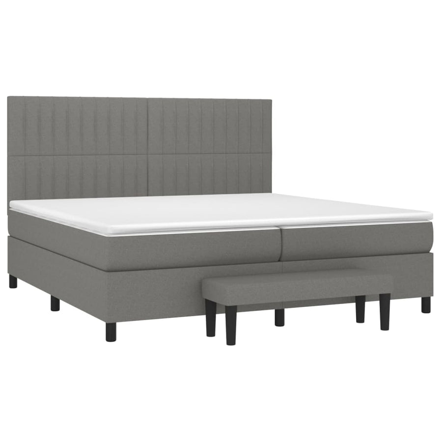 Boxspring Met Matras Stof Donkergrijs 200 x 200 cm Verticale strepen