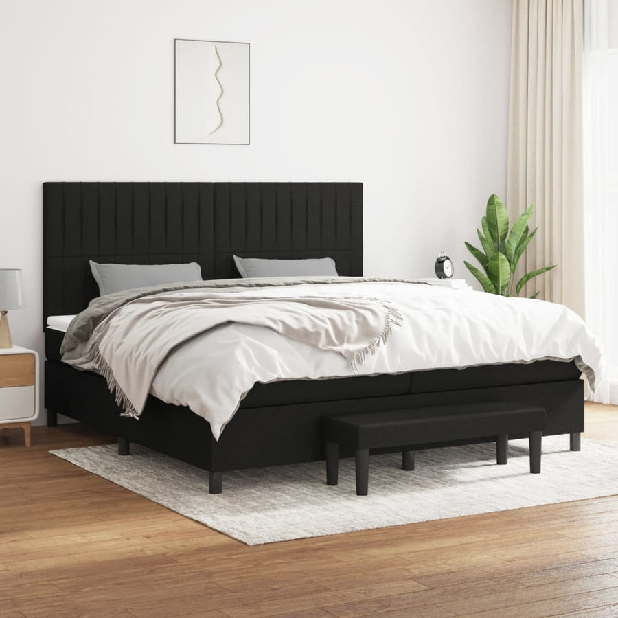 Boxspring Met Matras Stof Zwart 200 x 200 cm Verticale strepen