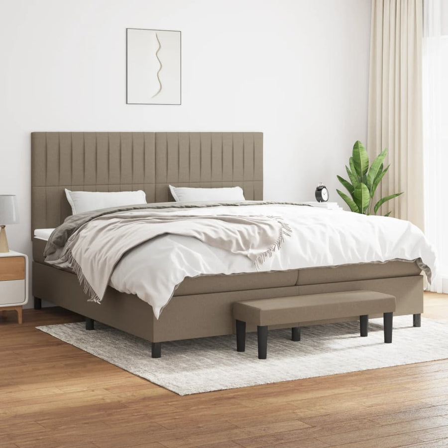 Boxspring Met Matras Stof Taupe 200 x 200 cm Verticale strepen