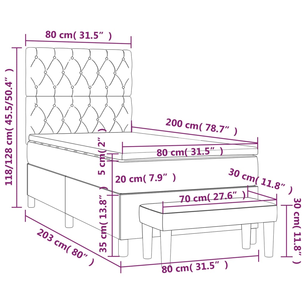 Boxspring Met Matras Stof Taupe 80 x 200 cm Getuft ontwerp