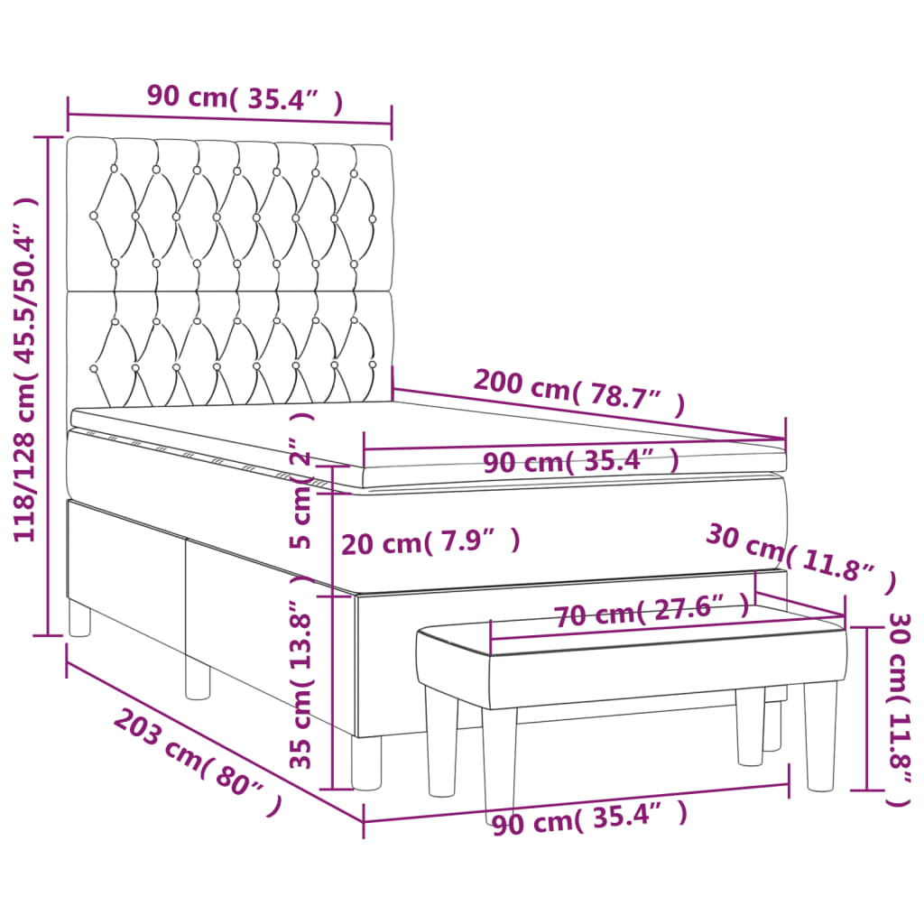 Boxspring Met Matras Stof Zwart 90 x 200 cm Getuft ontwerp