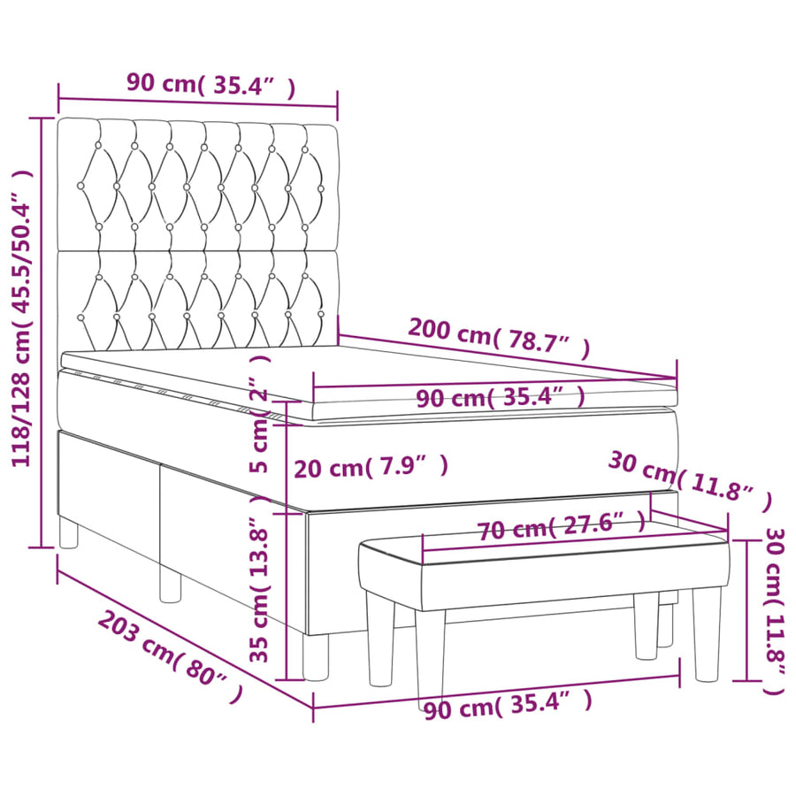 Boxspring Met Matras Stof Zwart 90 x 200 cm Getuft ontwerp