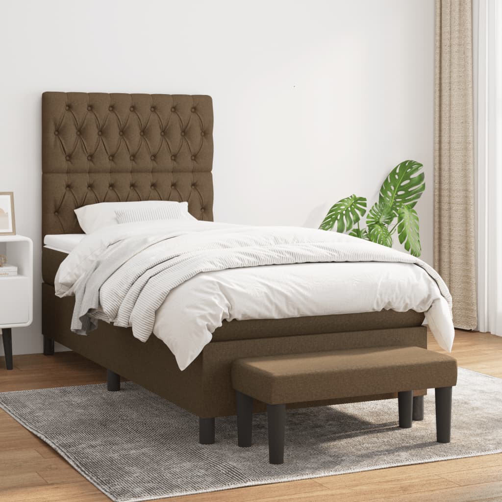 Boxspring Met Matras Stof Donkerbruin 90 x 200 cm Getuft ontwerp