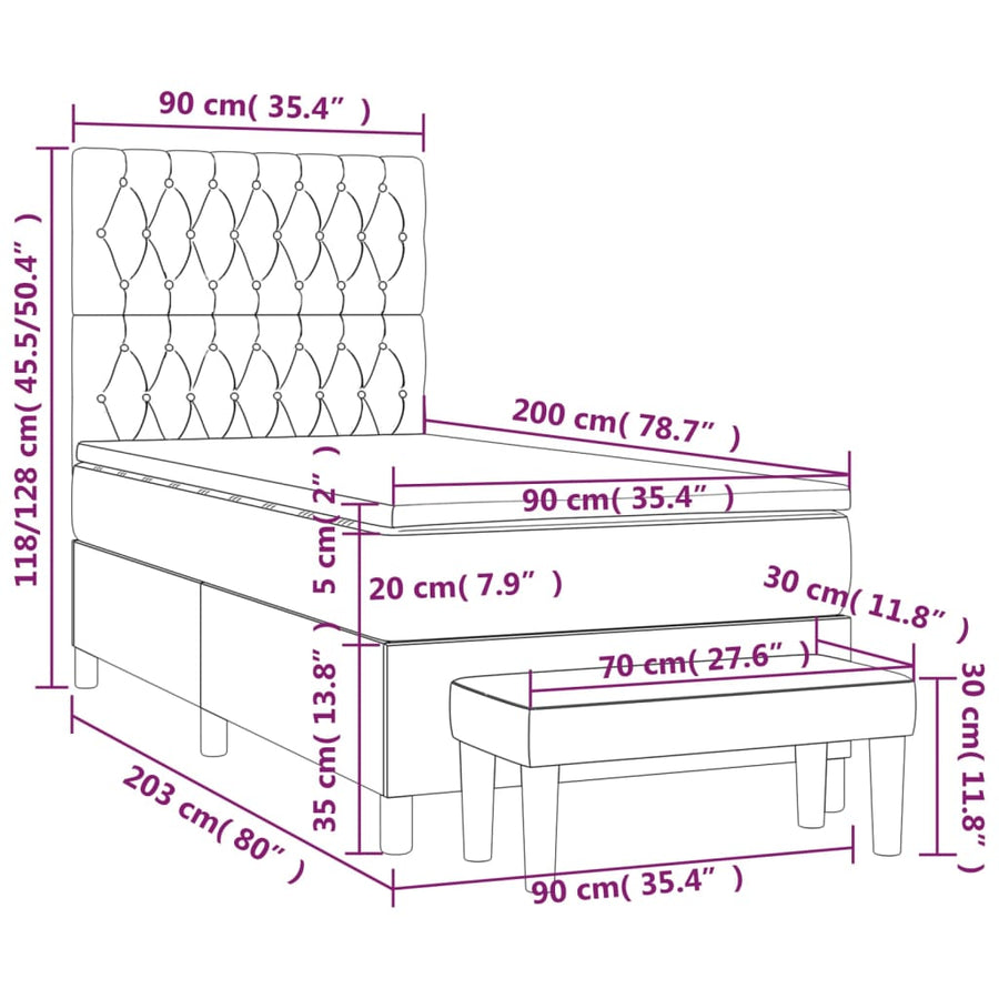 Boxspring Met Matras Stof Kleurig Crème 90 x 200 cm Getuft ontwerp