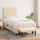 Box spring with fabric mattress cream-coloured 90x200 cm