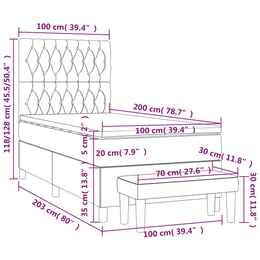 Boxspring Met Matras Stof Donkergrijs 100 x 200 cm Getuft ontwerp