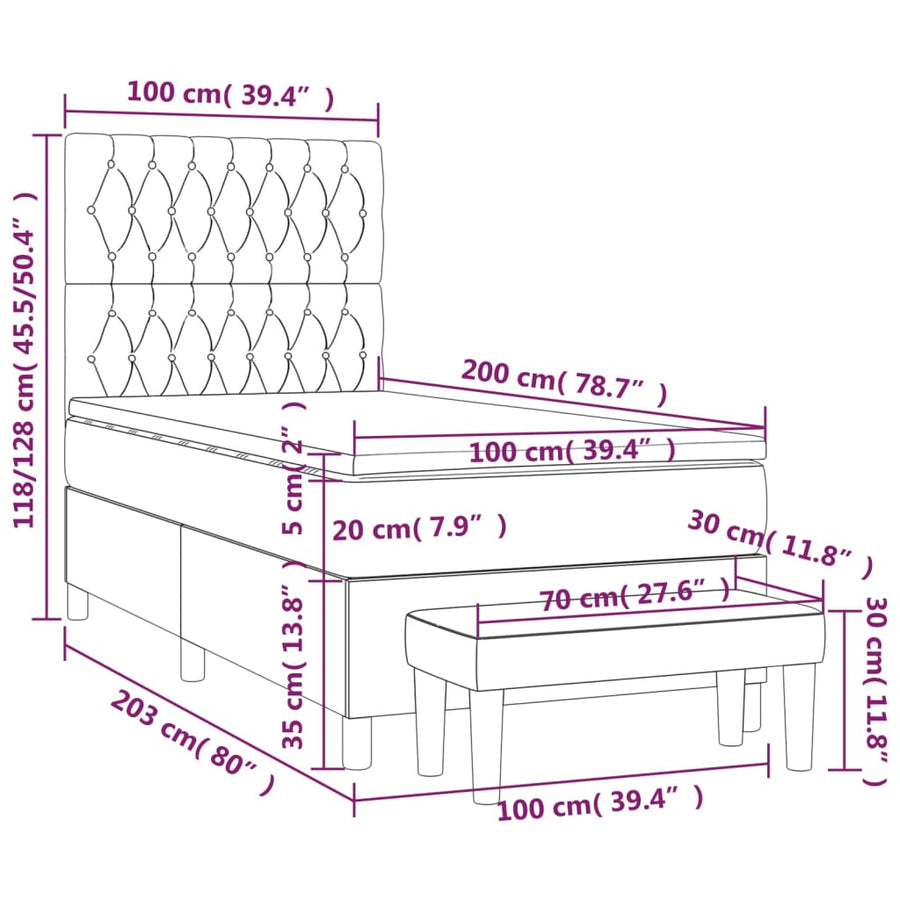 Boxspring Met Matras Stof Taupe 100 x 200 cm Getuft ontwerp