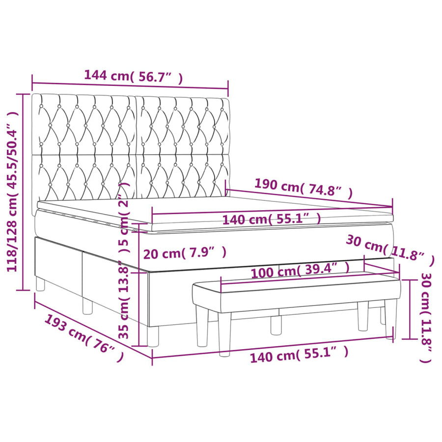 Boxspring Met Matras Stof Lichtgrijs 140 x 190 cm Getuft ontwerp