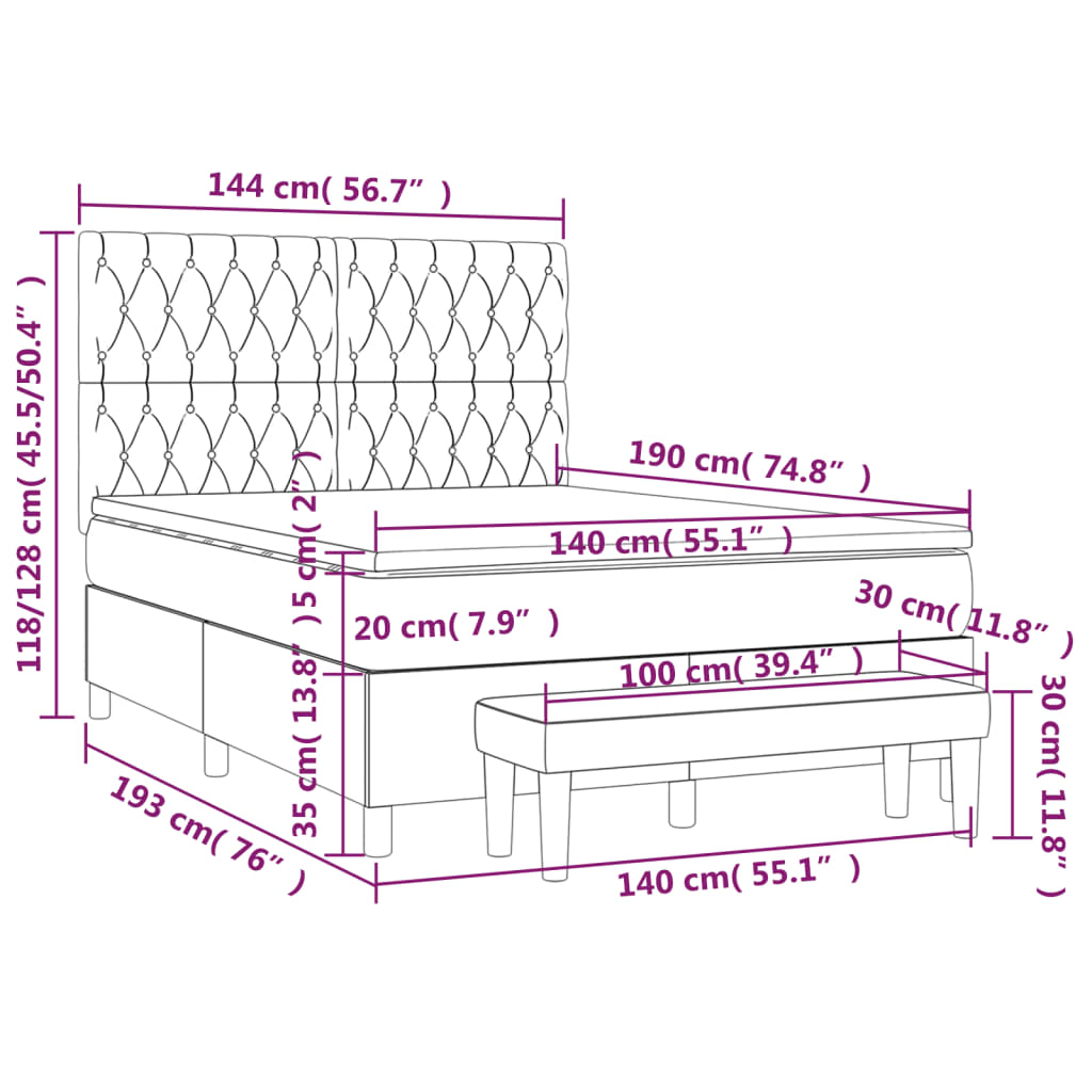 Boxspring Met Matras Stof Donkergrijs 140 x 190 cm Getuft ontwerp