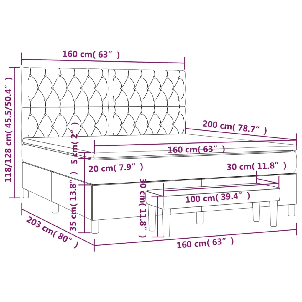 Boxspring Met Matras Stof Donkergrijs 160 x 200 cm Getuft ontwerp