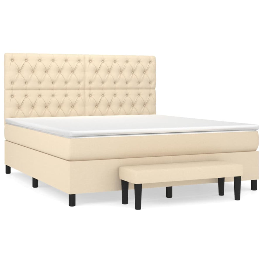 Boxspring Met Matras Stof Crèmekleurig 160X200 Cm 160 x 200 cm Getuft ontwerp