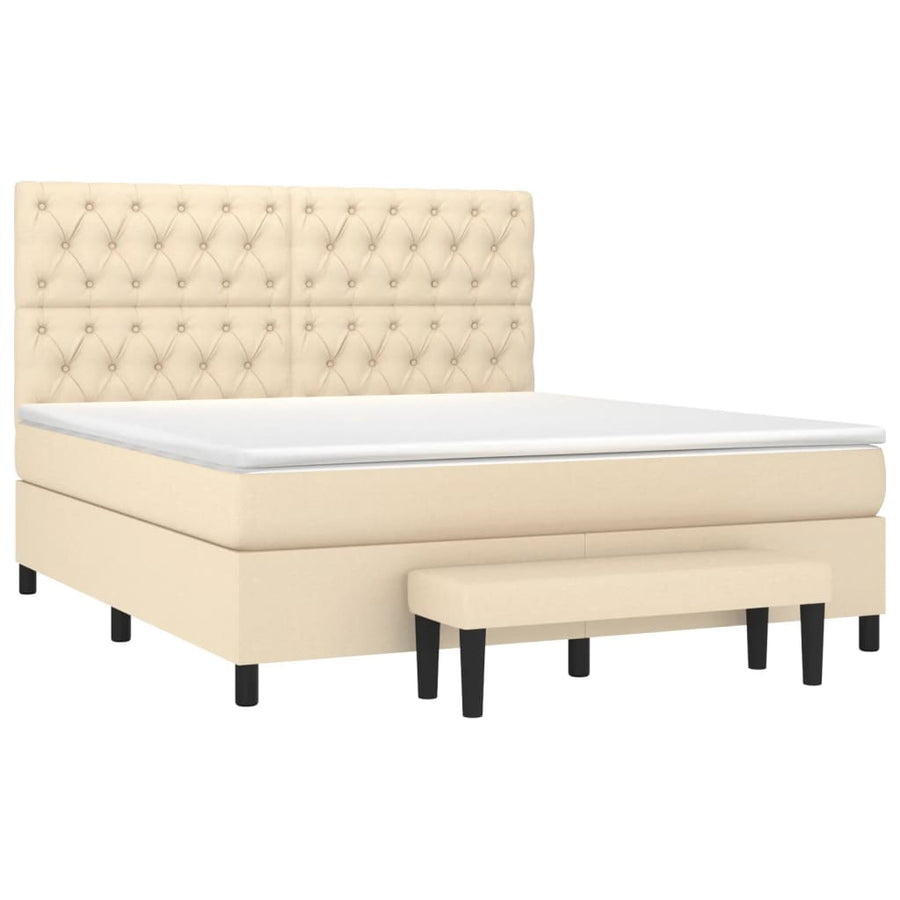 Boxspring Met Matras Stof Crèmekleurig 160X200 Cm 160 x 200 cm Getuft ontwerp