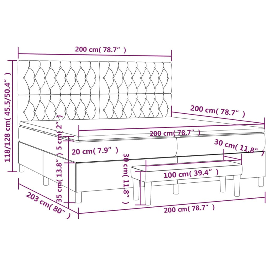 Boxspring Met Matras Stof Zwart 200 x 200 cm Getuft ontwerp