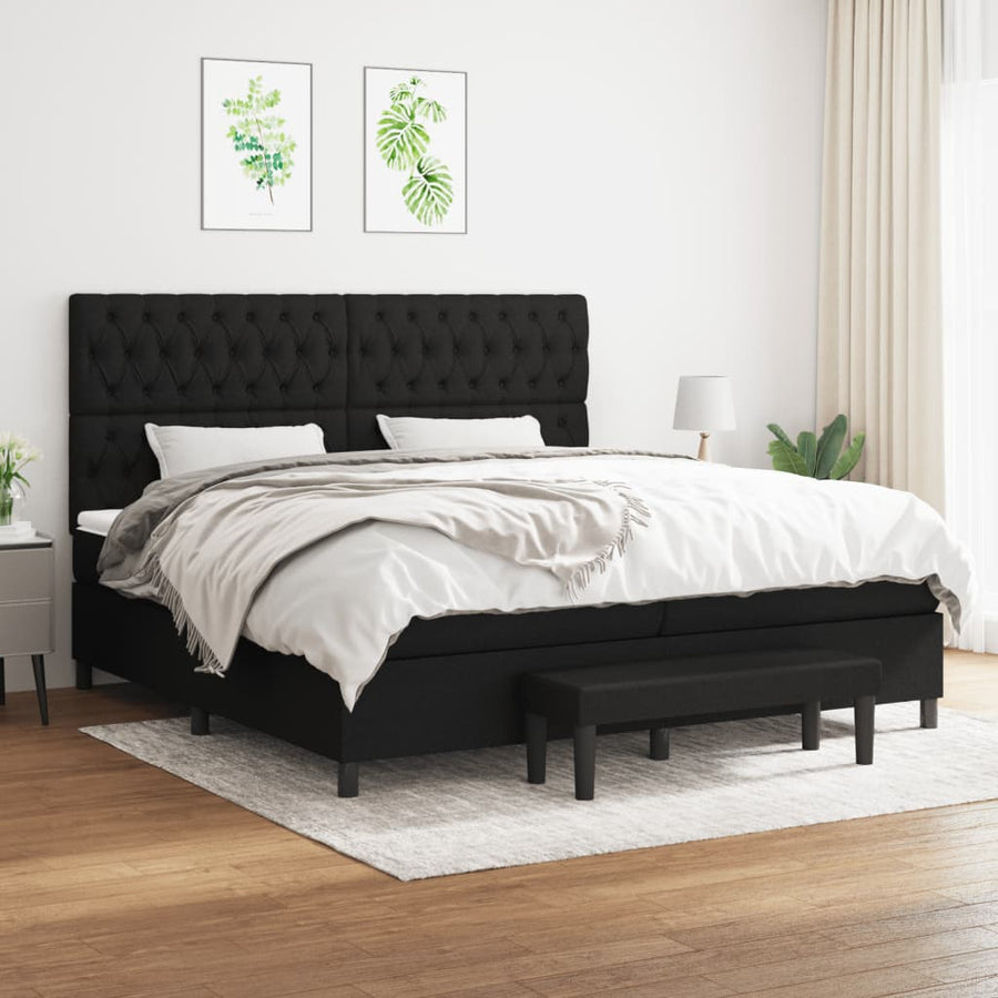 Boxspring Met Matras Stof Zwart 200 x 200 cm Getuft ontwerp