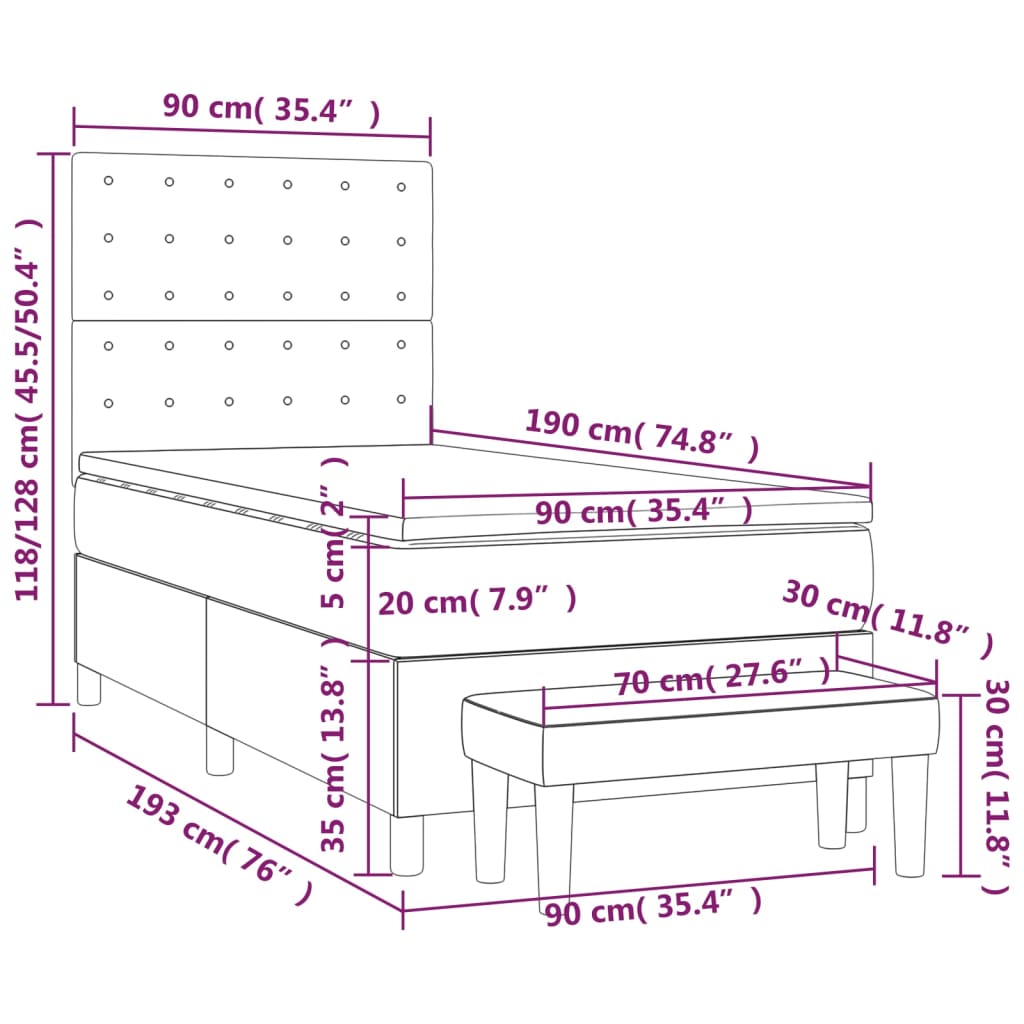 Boxspring Met Matras Stof Donkergrijs 90X190 Cm Donkergrijs 90 x 190 cm Knopen