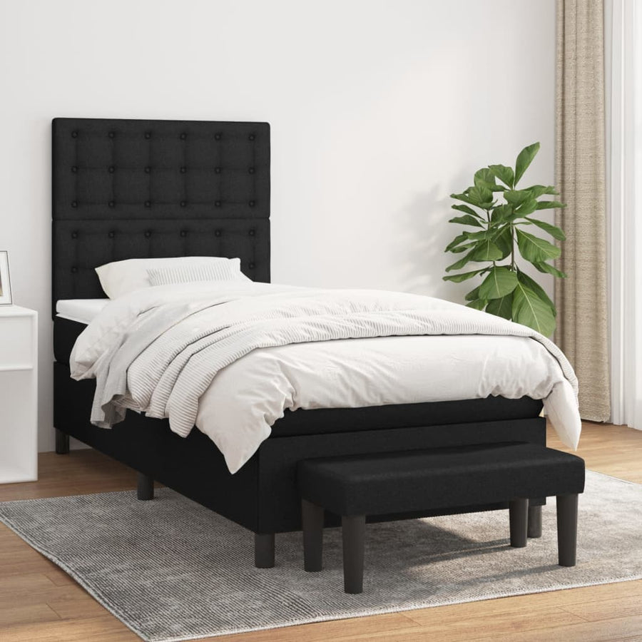 Boxspring Met Matras Stof Zwart 90 x 190 cm Knopen