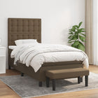Box spring with dark brown fabric mattress 90x190 cm