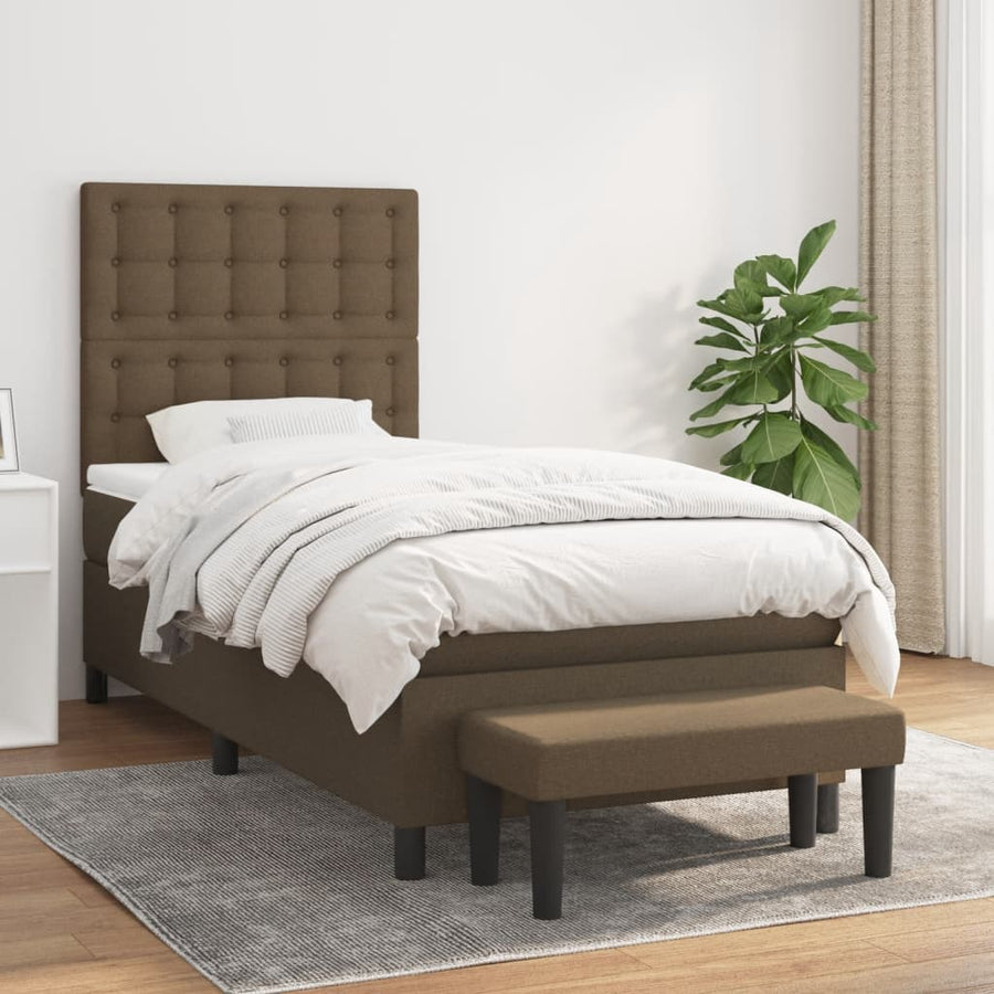 Boxspring Met Matras Stof Donkerbruin 90 x 190 cm Knopen