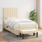 Boxspring Met Matras Stof Crèmekleurig 90X200 Cm Crème 90 x 200 cm Knopen