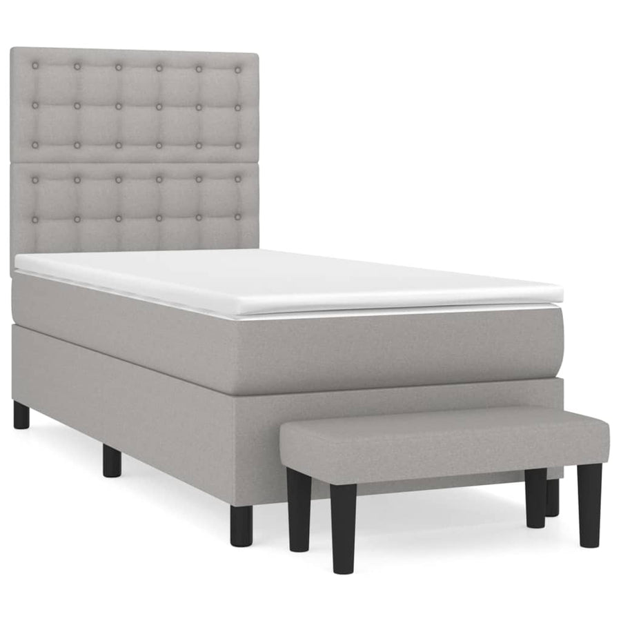 Boxspring Met Matras Stof Lichtgrijs 100 x 200 cm Knopen
