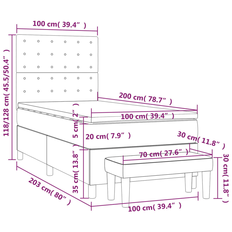 Boxspring Met Matras Stof Zwart 100 x 200 cm Knopen