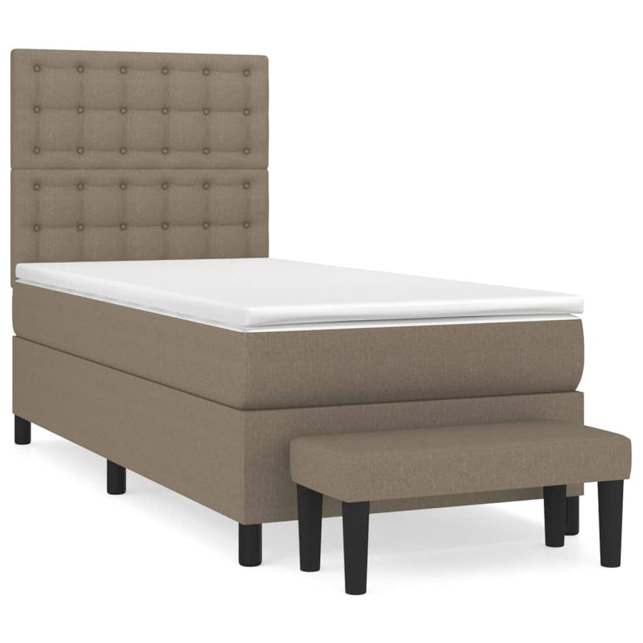 Boxspring Met Matras Stof Taupe 100X200 Cm Taupe 100 x 200 cm Knopen