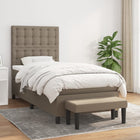 Boxspring Met Matras Stof Taupe 100X200 Cm Taupe 100 x 200 cm Knopen