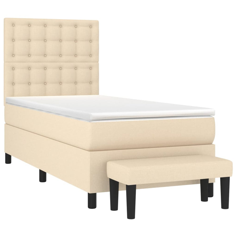 Boxspring Met Matras Stof Kleurig Crème 100 x 200 cm Knopen