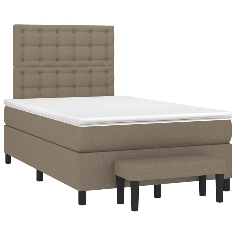 Boxspring Met Matras Stof Taupe 120X200 Cm Taupe 120 x 200 cm Knopen