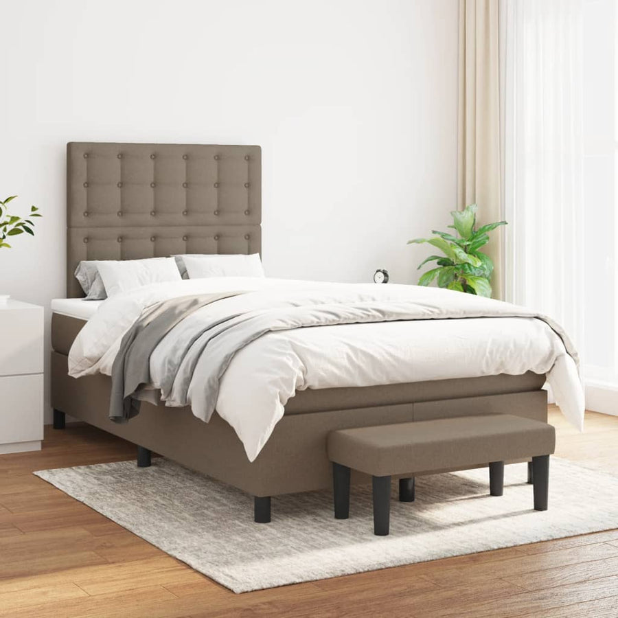Boxspring Met Matras Stof Taupe 120X200 Cm Taupe 120 x 200 cm Knopen