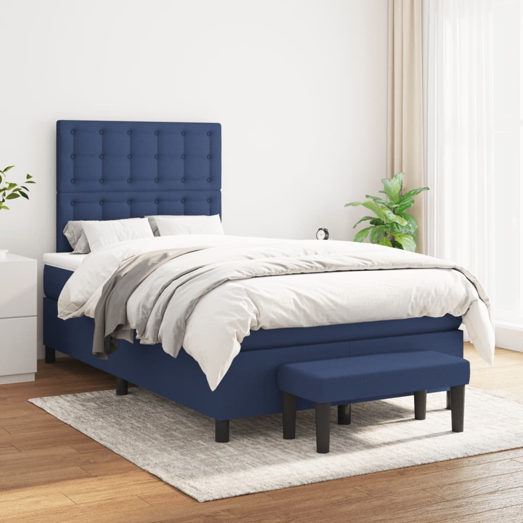 Boxspring Met Matras Stof Blauw 120 x 200 cm Knopen