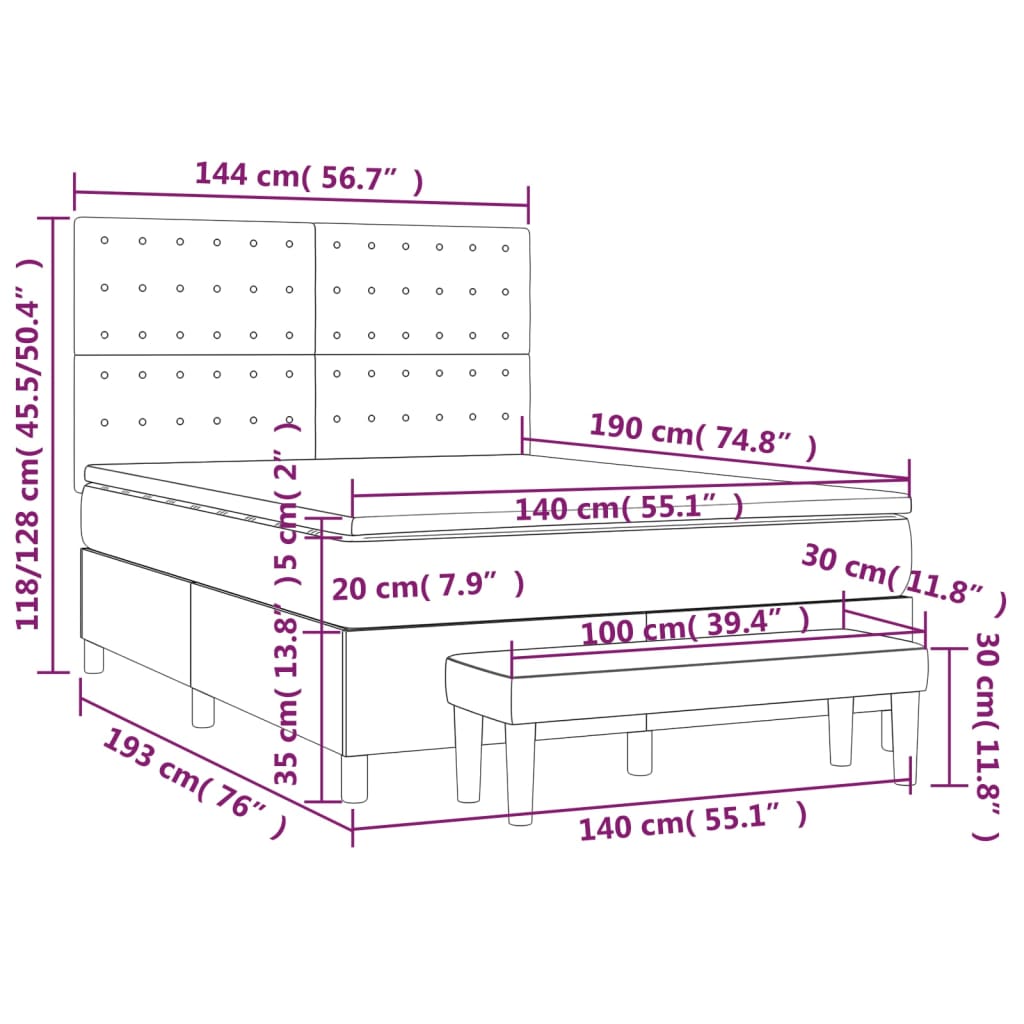 Boxspring Met Matras Stof Lichtgrijs 140 x 190 cm Knopen