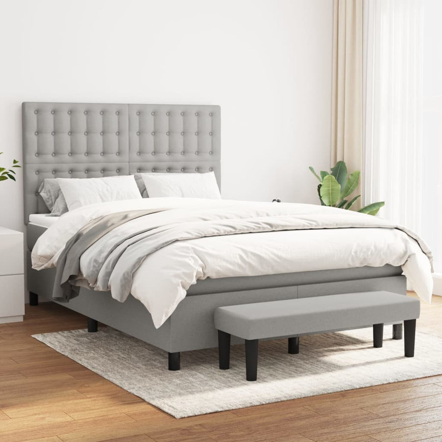 Boxspring Met Matras Stof Lichtgrijs 140 x 190 cm Knopen