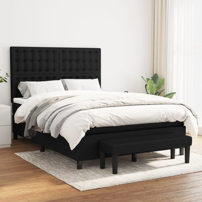 Boxspring Met Matras Stof Zwart 140 x 200 cm Knopen