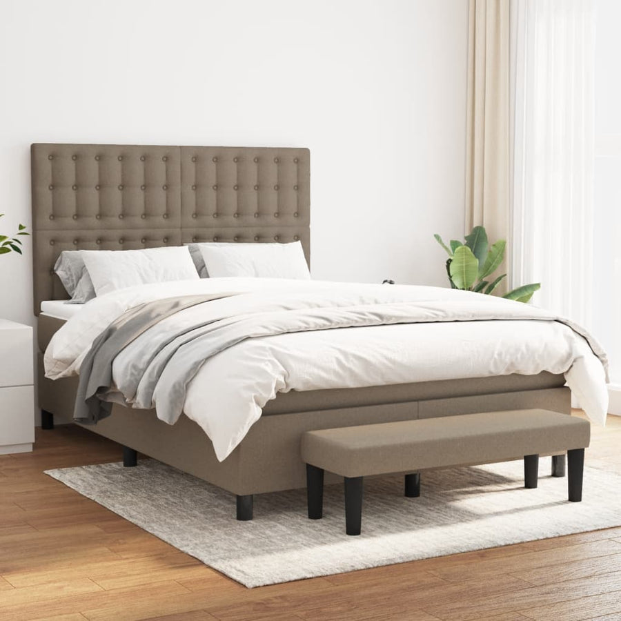 Boxspring Met Matras Stof Taupe 140 x 200 cm Knopen