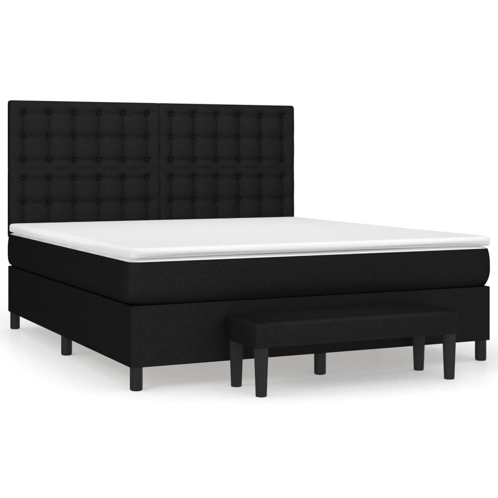 Boxspring Met Matras Stof Zwart 160 x 200 cm Knopen