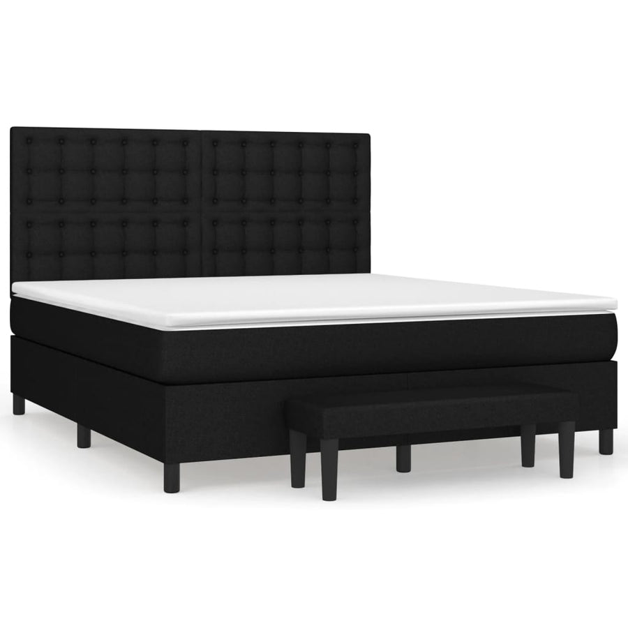 Boxspring Met Matras Stof Zwart 160 x 200 cm Knopen