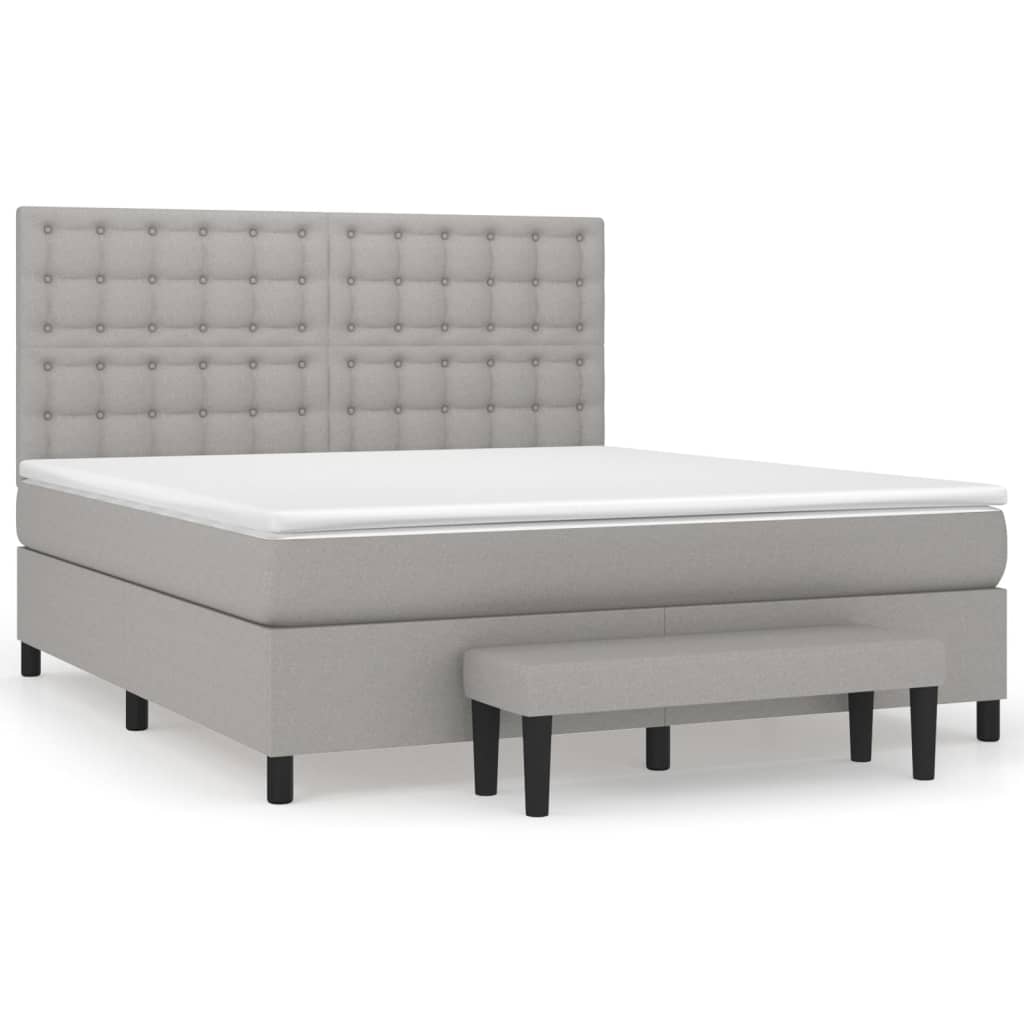 Boxspring Met Matras Stof Lichtgrijs 180X200 Cm Lichtgrijs 180 x 200 cm Knopen