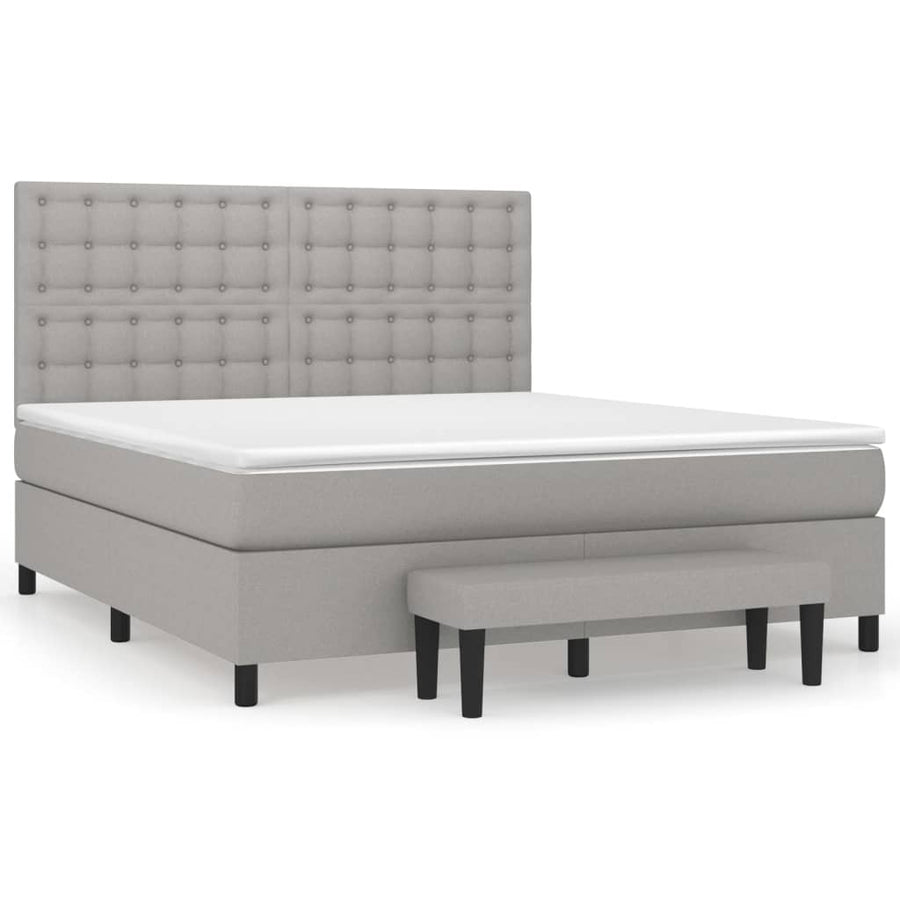 Boxspring Met Matras Stof Lichtgrijs 180X200 Cm Lichtgrijs 180 x 200 cm Knopen