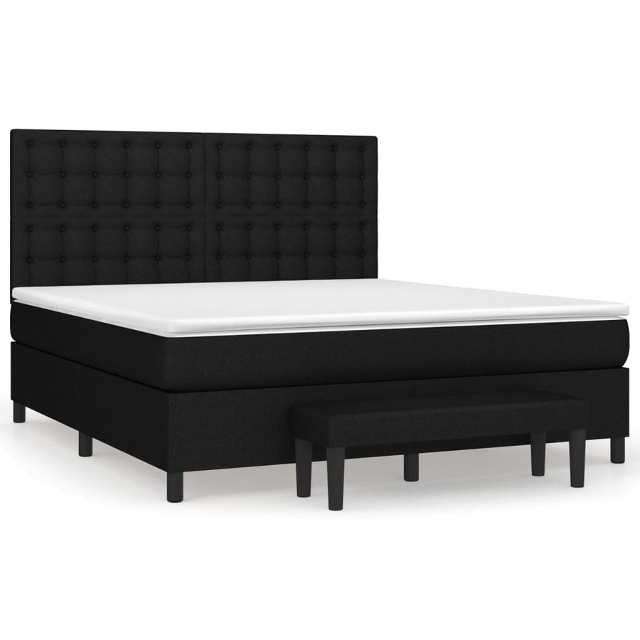 Boxspring Met Matras Stof Zwart 180 x 200 cm Knopen