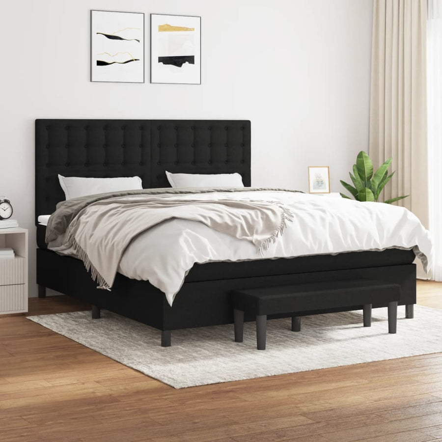 Boxspring Met Matras Stof Zwart 180 x 200 cm Knopen