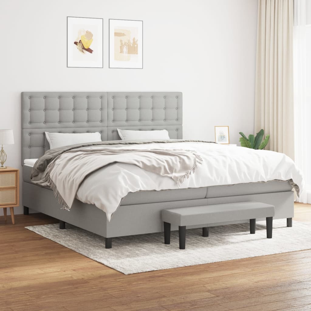 Boxspring Met Matras Stof Lichtgrijs 200 x 200 cm Knopen