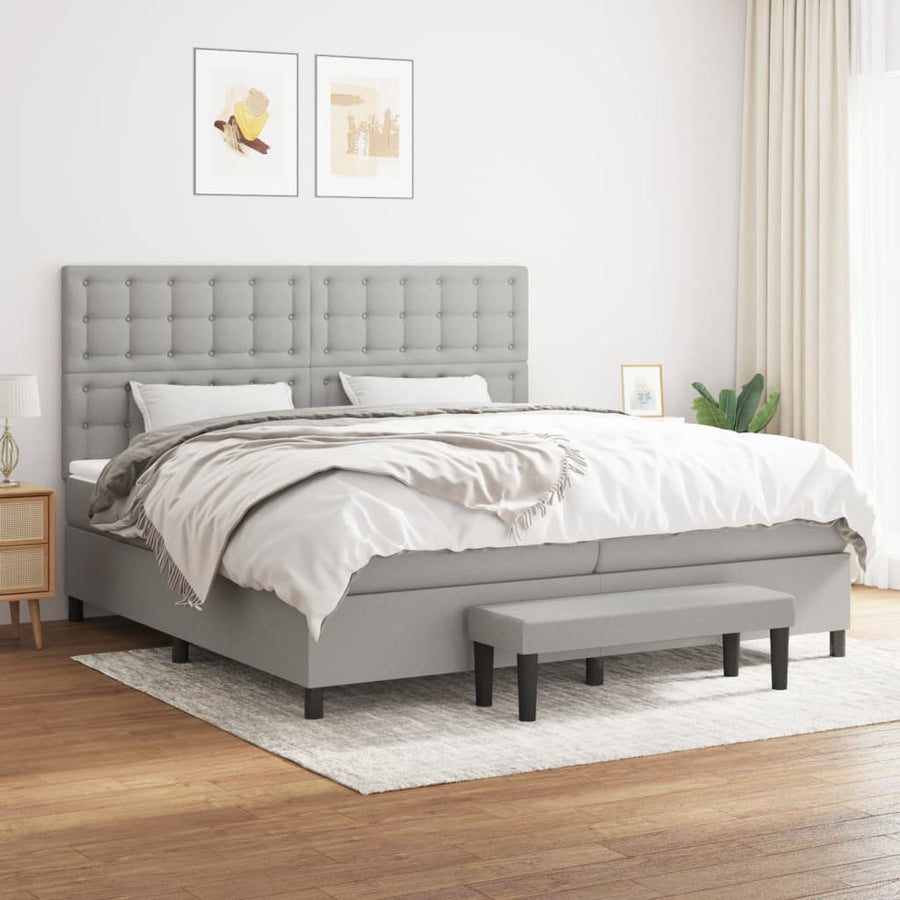 Boxspring Met Matras Stof Lichtgrijs 200 x 200 cm Knopen