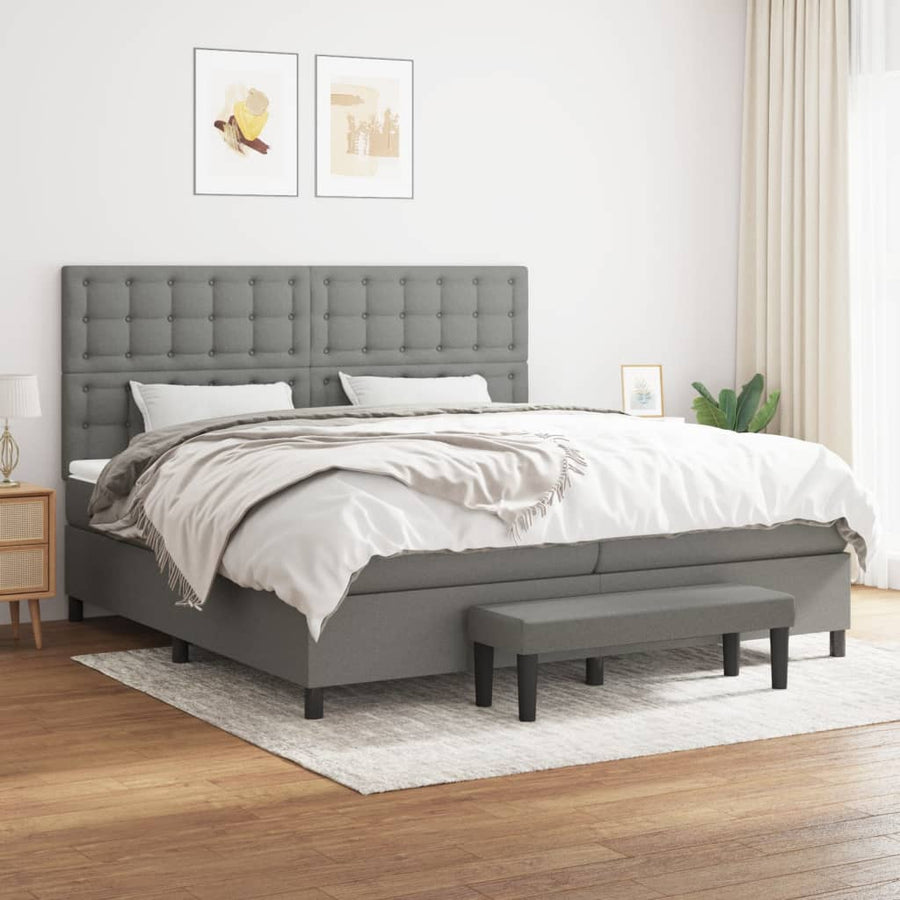 Boxspring Met Matras Stof Donkergrijs 200 x 200 cm Knopen
