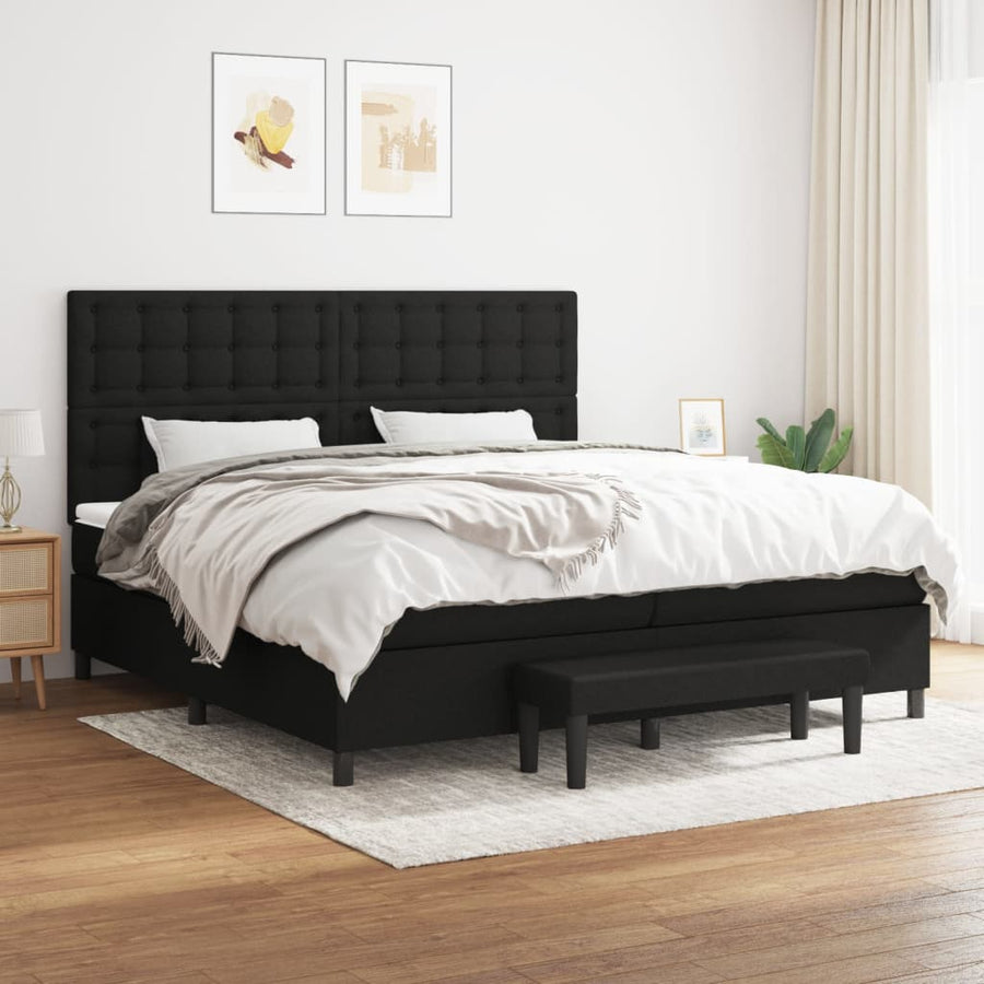 Boxspring Met Matras Stof Zwart 200 x 200 cm Knopen