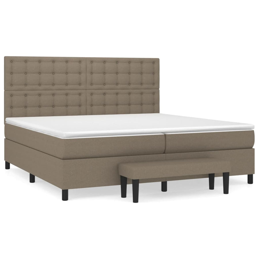 Boxspring Met Matras Stof Taupe 200X200 Cm Taupe 200 x 200 cm Knopen