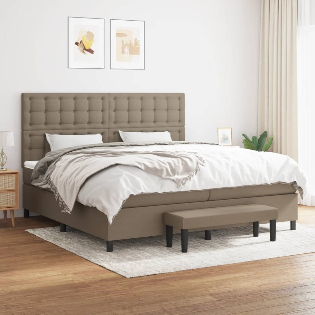 Boxspring Met Matras Stof Taupe 200X200 Cm Taupe 200 x 200 cm Knopen